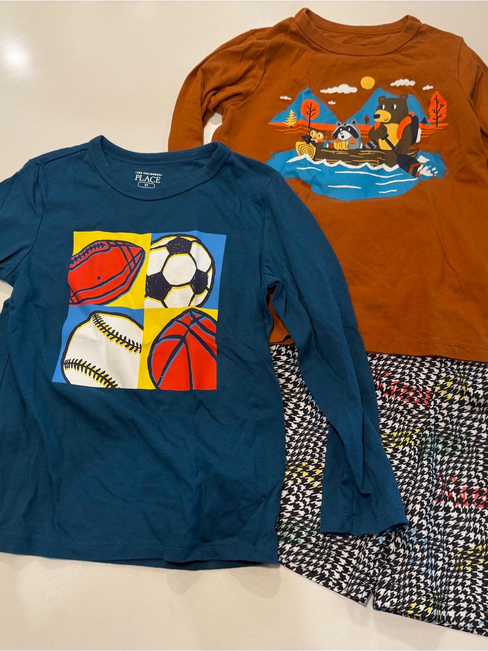 The Children's Place Long-Sleeve Sports Graphic Tees and Disney Shorts 5T